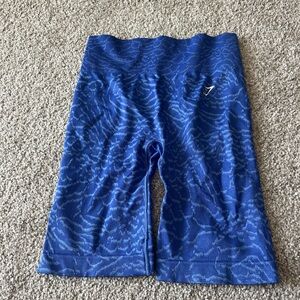 Gymshark Blue Patterned High-Waist Shorts with Seam Detail